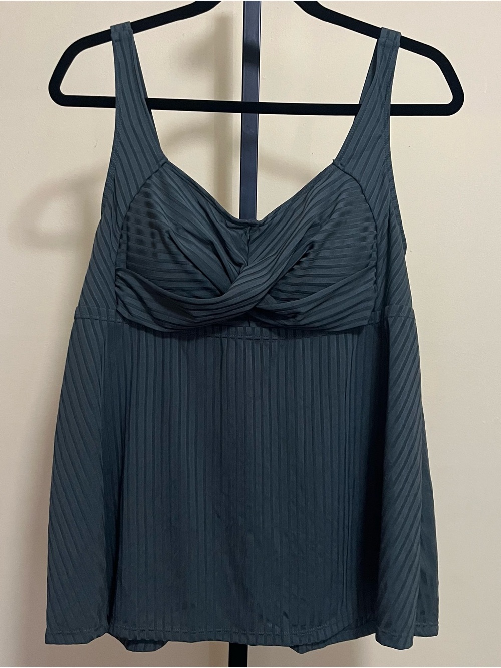 Pleated Twist-Front  Swimsuit Tank Top in Deep Teal - Unbranded